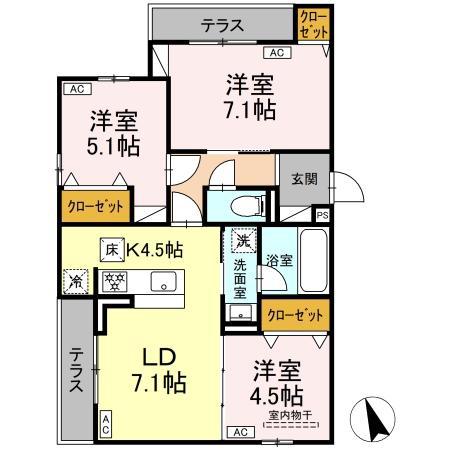 ディールーム分梅(3LDK/1階)の間取り写真