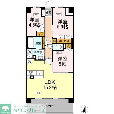ロイヤルパークス仙台青葉通(3LDK/2階)の間取り写真