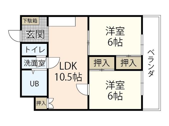 サンハイム庚午(2DK/2階)の間取り写真