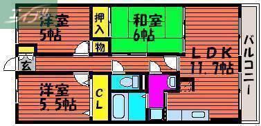 スカール十日市西町(3LDK/2階)の間取り写真