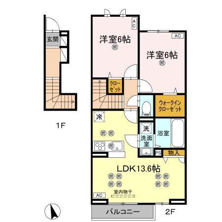 ローゼン太田(2LDK/2階)の間取り写真
