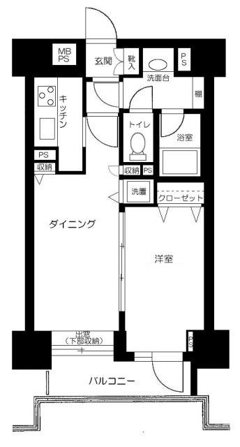 ライオンズマンション浅草橋(1DK/4階)の間取り写真