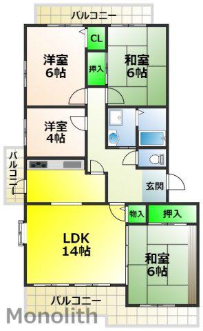 泉北城山台2丁12号棟(4LDK/1階)の間取り写真