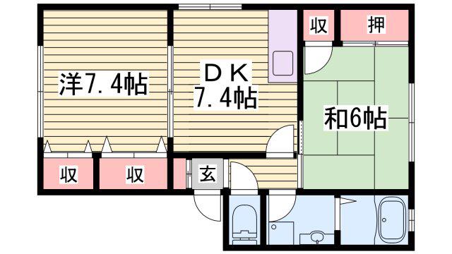 ディアス中筋 B棟(2DK/2階)の間取り写真