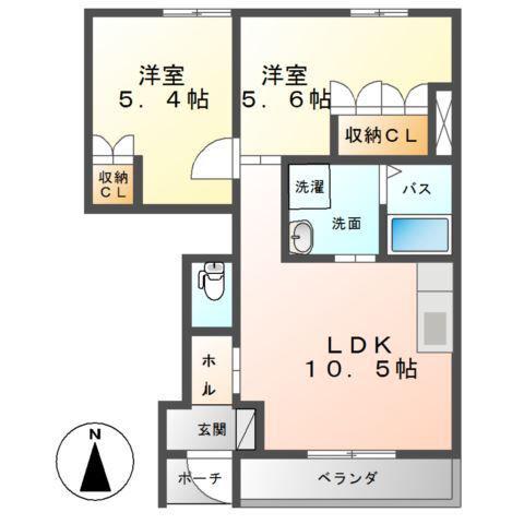メルヴェイユI(2LDK/1階)の間取り写真