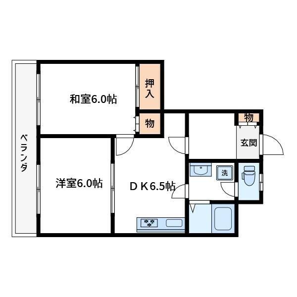 江藤マンション(2DK/6階)の間取り写真