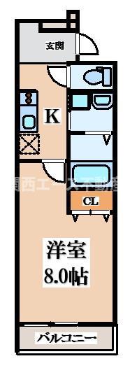 フジパレス忍ケ丘I番館(1K/3階)の間取り写真