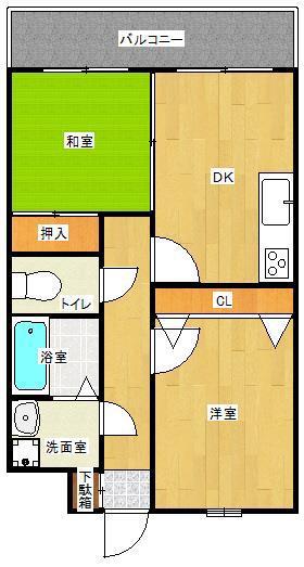 テラートI(2DK/2階)の間取り写真