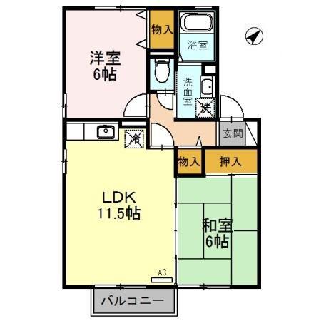 サンクレスト陽明 A(2LDK/2階)の間取り写真