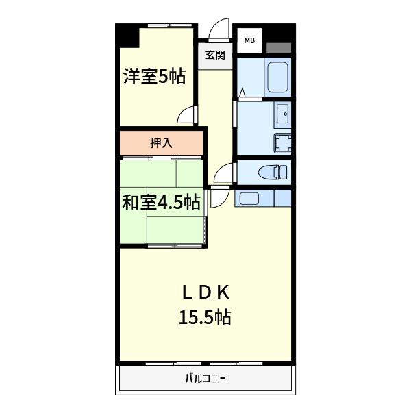 高槻センチュリーマンション(2LDK/2階)の間取り写真