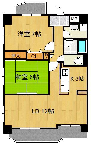 メイプルコートウエダ(2LDK/6階)の間取り写真