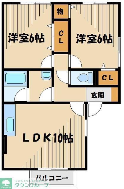 リーベンスB棟(2LDK/1階)の間取り写真