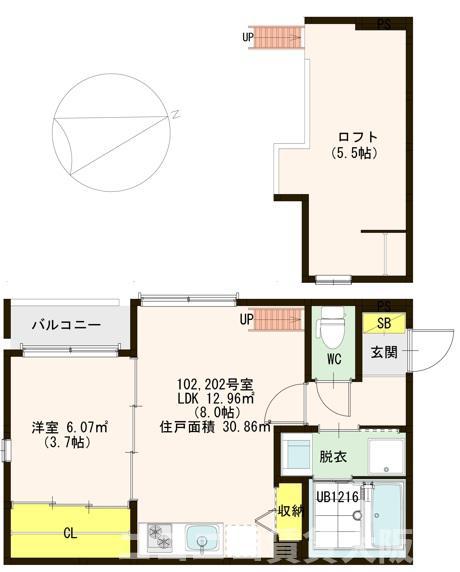 マリンコート堺(1LDK/1階)の間取り写真