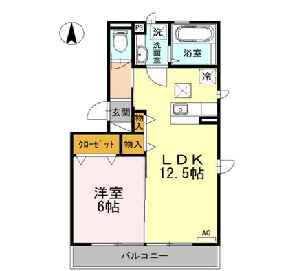 ブリージン B棟(1LDK/3階)の間取り写真