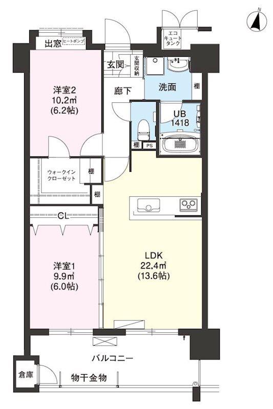 ニューガイア飯塚北(2LDK/8階)の間取り写真