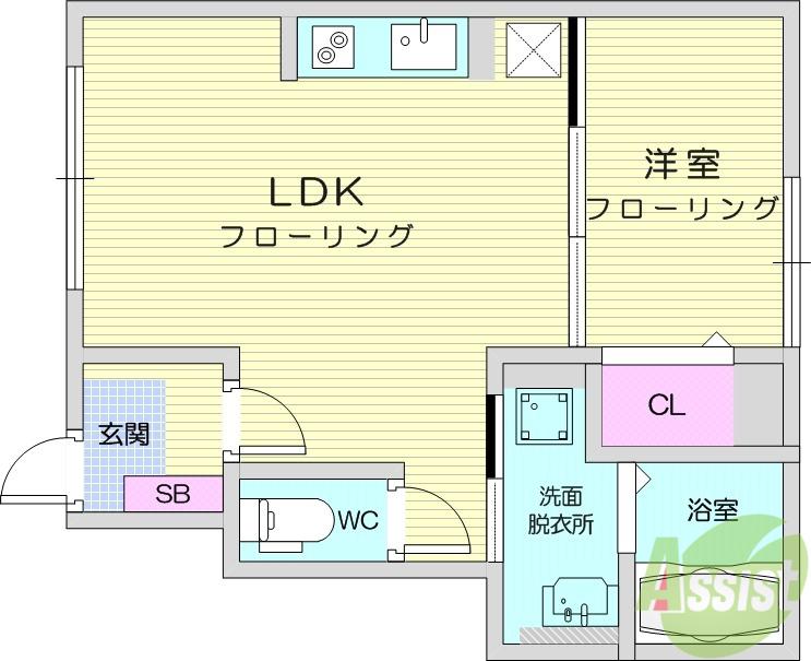 トレゾール土樋(1LDK/1階)の間取り写真