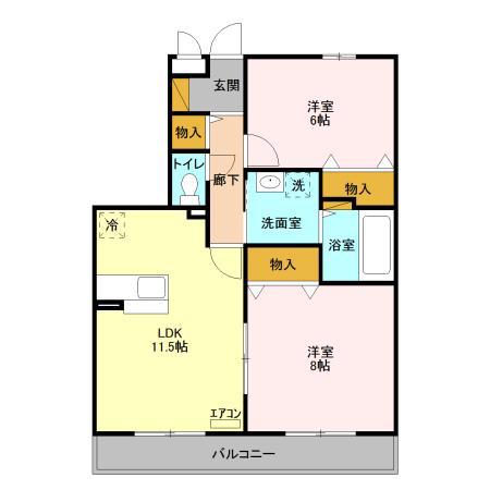 アルファタウン天王台C(2LDK/1階)の間取り写真