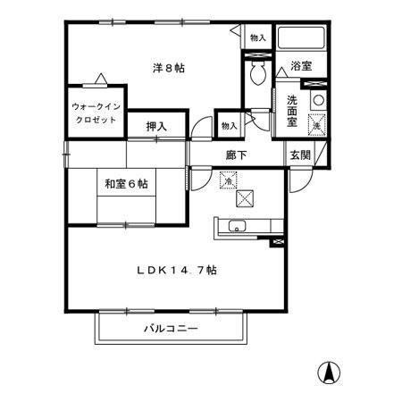 ヴィルヌーブ小森野(2LDK/1階)の間取り写真