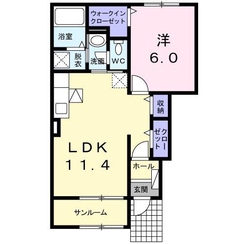 オーシャン・ビュ-(1LDK/1階)の間取り写真
