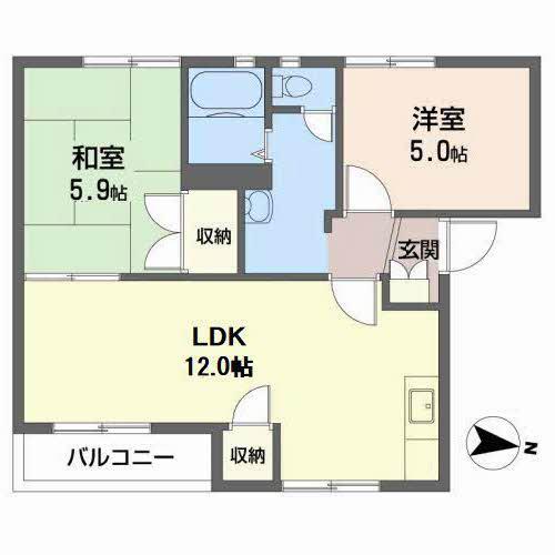 リバーサイドII(2LDK/1階)の間取り写真