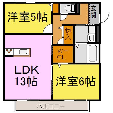 アムール姫路南(2LDK/2階)の間取り写真