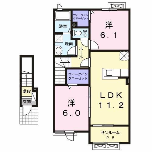 プリムローズY(2LDK/2階)の間取り写真