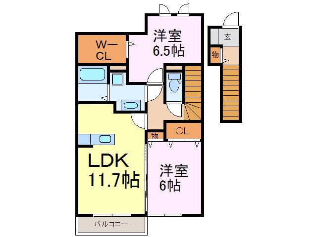 フェリオB(2LDK/1階)の間取り写真