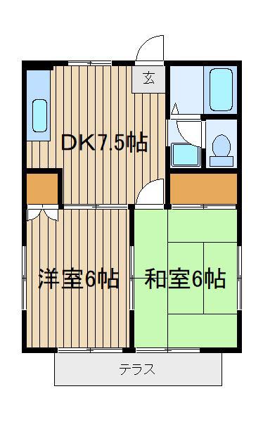 サマックス・ヴィレッジC(2DK/1階)の間取り写真