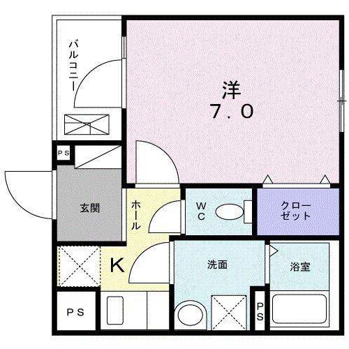 グランディス(1K/4階)の間取り写真