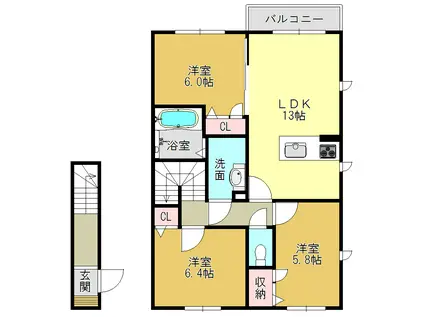 ヴィラコート築山(3LDK/2階)の間取り写真