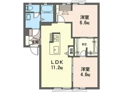 プラタナスヒルズ C(2LDK/1階)の間取り写真