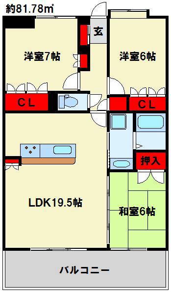 シャトレ大手町N棟(3LDK/4階)の間取り写真