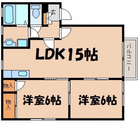 ＪＲ山陽本線 海田市駅 徒歩13分 2階建 築32年(2LDK/1階)の間取り写真