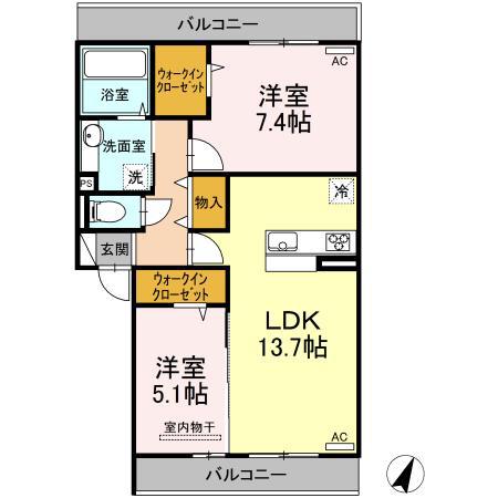 ベルグランデ長嶺南(2LDK/3階)の間取り写真