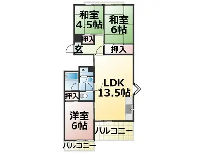 地下鉄東山線 覚王山駅 徒歩11分 5階建 築53年(3LDK/2階)の間取り写真