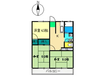 羽方ハイツI(3DK/2階)の間取り写真