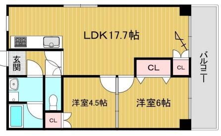 ブエナビスタ姫路(2LDK/4階)の間取り写真