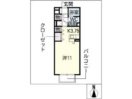 セジュールプランタン 夢棟(ワンルーム/1階)の間取り写真