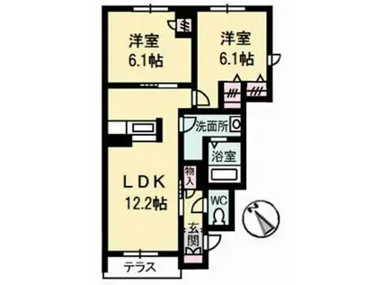 シャーメゾン千里(2LDK/1階)の間取り写真