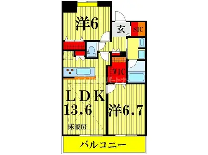 ロイヤルパークス新田(2LDK/9階)の間取り写真