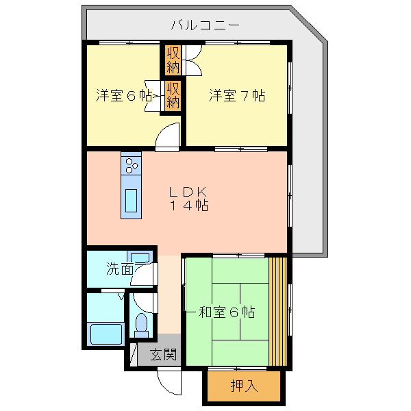 ロサンジュ西中央(3LDK/8階)の間取り写真