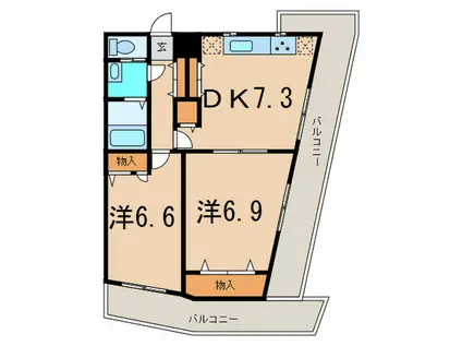 ラビュール三軒茶屋(2DK/3階)の間取り写真