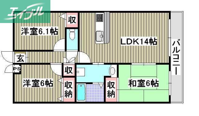 ルネス下中野マンション(3LDK/1階)の間取り写真