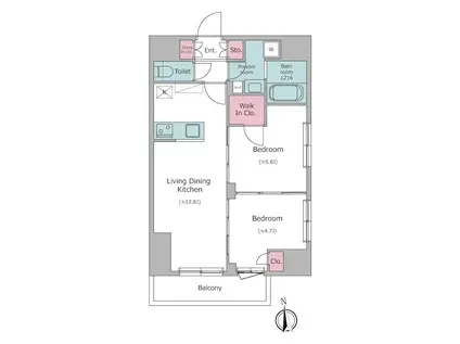 DUE IRIYAII(2LDK/2階)の間取り写真