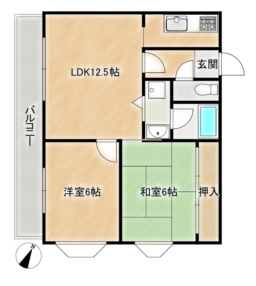 ベルゾーネ高羽(2LDK/2階)の間取り写真