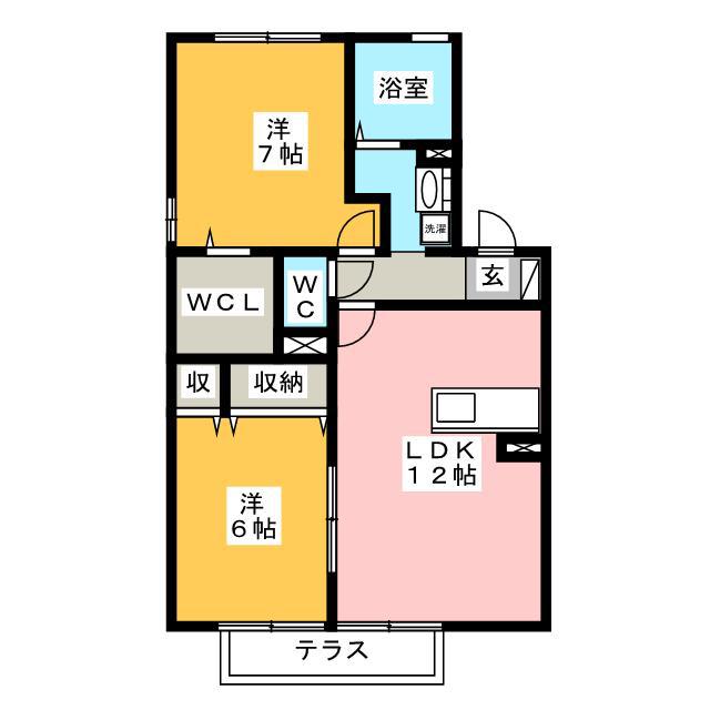 ベルドミール C棟(2LDK/1階)の間取り写真