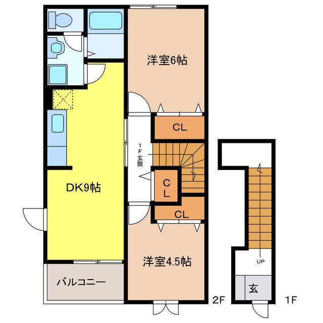 ナウビレッジ A(2DK/2階)の間取り写真