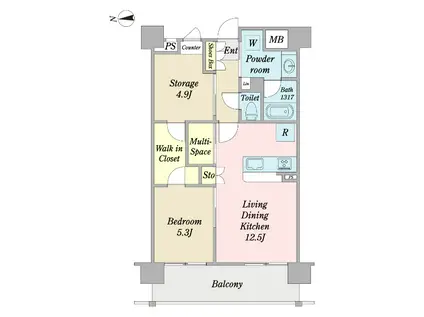 プレディアコート新大工町(1SLDK/1階)の間取り写真