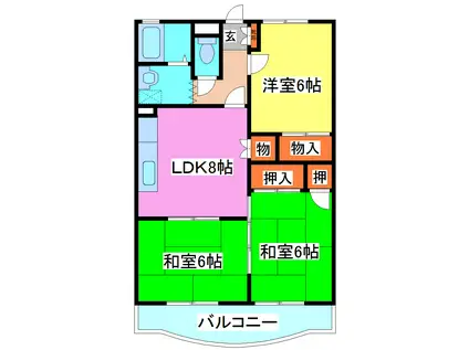 ニューシェソワ(3LDK/4階)の間取り写真
