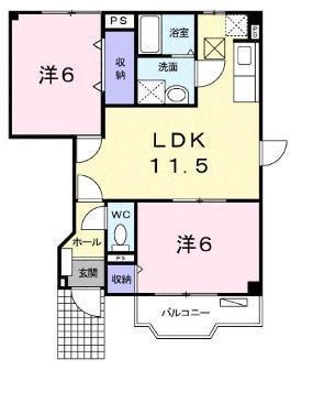 ルミエールA(2LDK/1階)の間取り写真
